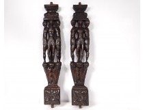 Pair of Haute Epoque sculptures in carved wood with native woodwork from the 17th century