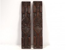 Pair of panels with carved woodwork Haute Epoque frieze shells 17th century