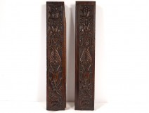 Pair of panels with carved woodwork Haute Epoque frieze shells 17th century