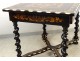 Dutch table inlaid flowers blackened wood twisted legs nineteenth