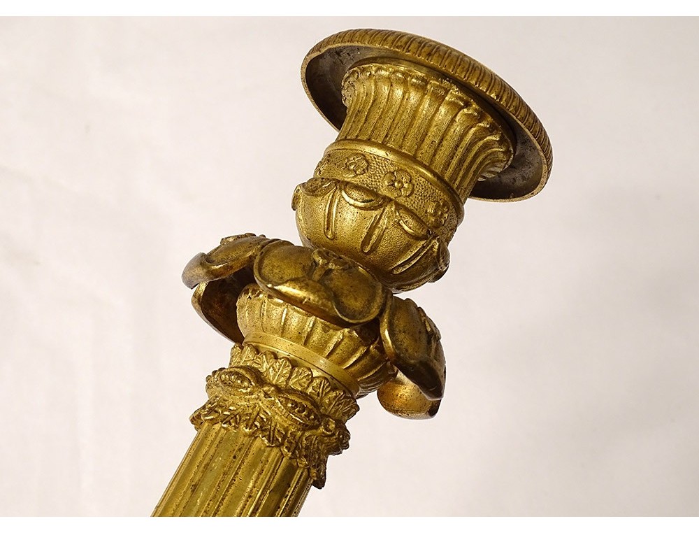 Paire De Bougeoirs Chinois Sur Pied En Laiton, Vintage