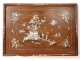 Mother of pearl wood tray maqueterie landscape temple characters flower Vietnam XIXth