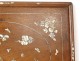 Mother of pearl wood tray maqueterie landscape temple characters flower Vietnam XIXth