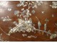 Mother of pearl wood tray maqueterie landscape temple characters flower Vietnam XIXth