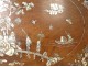 Mother of pearl wood tray maqueterie landscape temple characters flower Vietnam XIXth