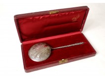 Spoon shovel with strawberries solid silver goldsmith Veuve Compère case 58gr XIXth