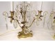 Pair of girandoles 3 lights bronze pendants cut crystal flowers XIXth century