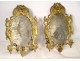 Pair of wall lights 2 lights gilded bronze caryatids masacarons mirror 19th