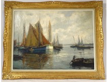 Great HST seascape fishing boats H. Barnoin Brittany Concarneau XXth