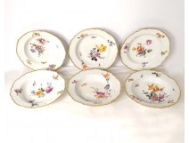 6 hollow Meissen porcelain plates, 18th century taste, 19th century gilding