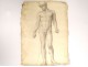 Naked man academy study pencil drawing signed Romieu XIXth century