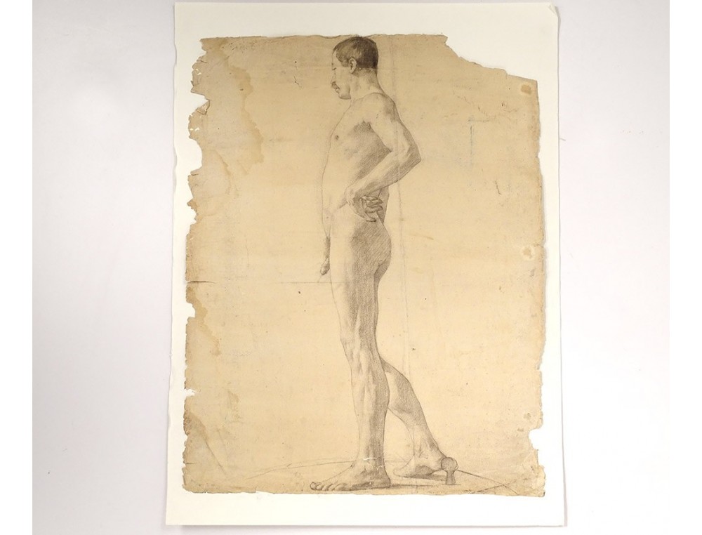 Dessin Académique Homme Nu Original Signé Pirson (1904) - Crayon, Dimensions 29x21 Cm