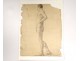 Naked man academy study pencil drawing signed Romieu XIXth century