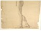 Naked man academy study pencil drawing signed Romieu XIXth century