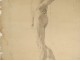 Naked man academy study pencil drawing signed Romieu XIXth century