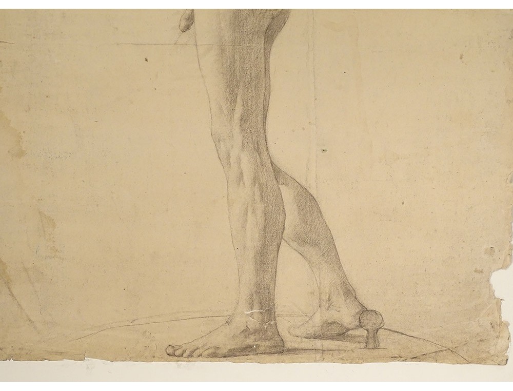 Étude De Nu Masculin Du 19e Siècle - Dessin Académique - Art Beaux-Arts - France
