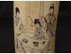 Bitong China ivory brush pot women landscape signed nineteenth poem