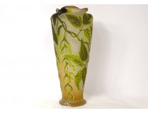 Large glass paste vase Emile Gallé glycines 34cm Art Nouveau XIXth century