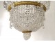Gilt bronze basket chandelier Baccarat crystal garlands pearls flowers nineteenth
