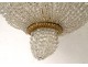 Gilt bronze basket chandelier Baccarat crystal garlands pearls flowers nineteenth