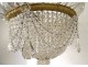 Gilt bronze basket chandelier Baccarat crystal garlands pearls flowers nineteenth