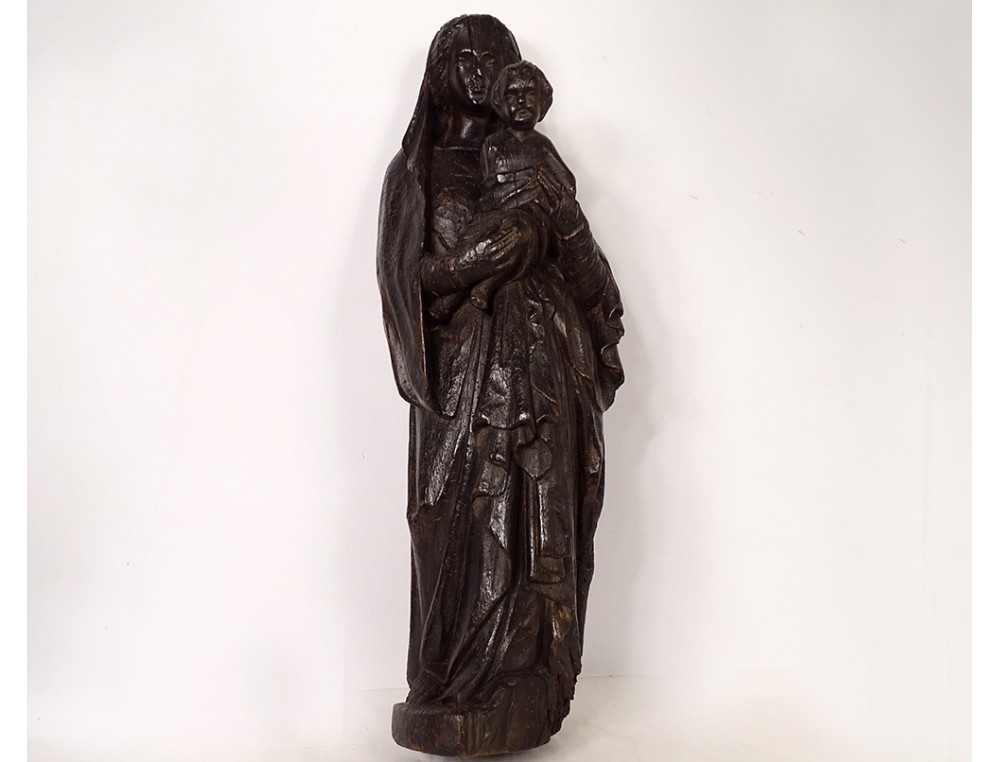 Religious statue Virgin and Child Jesus carved wood XVIIth century