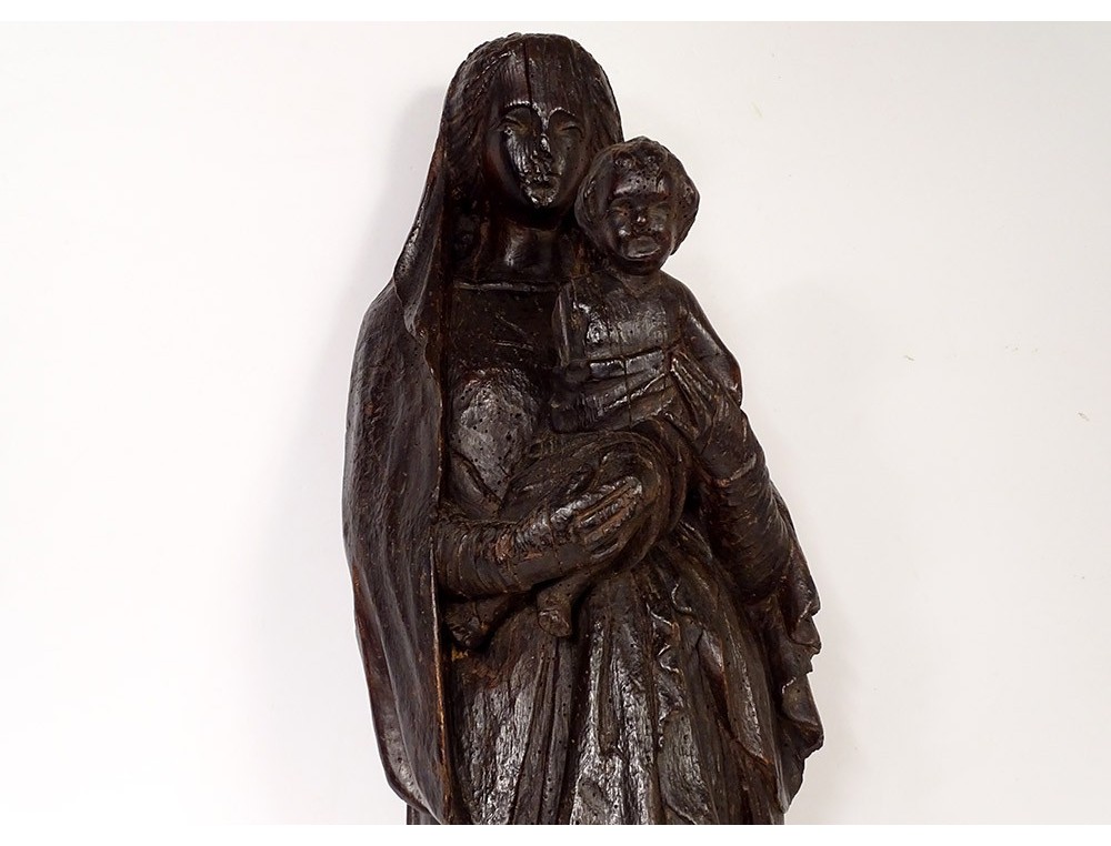 Religious statue Virgin and Child Jesus carved wood XVIIth century