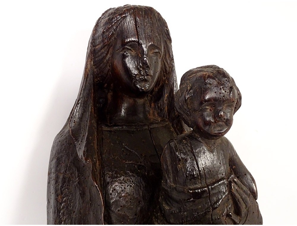 Religious statue Virgin and Child Jesus carved wood XVIIth century