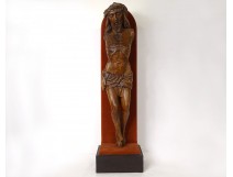 Large Christ crucifix statue in carved wood 82cm early 17th century