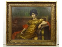 Large HST painting portrait woman Empire G. Meyer golden frame 138x121cm nineteenth