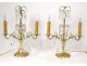 Pair of girandoles 2 lights with cut crystal pendants gilded bronze XIXth century