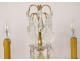 Pair of girandoles 2 lights with cut crystal pendants gilded bronze XIXth century