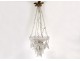 Chandelier 2 crystal lights signed Baccarat gruilandes 19th century tulip pearls