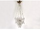 Chandelier 2 crystal lights signed Baccarat gruilandes 19th century tulip pearls