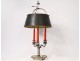 Hot water bottle lamp 3 lights silvered bronze lampshade sheet metal nineteenth century