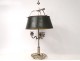 Hot water bottle lamp 3 lights silvered bronze lampshade sheet metal nineteenth century