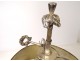 Hot water bottle lamp 3 lights silvered bronze lampshade sheet metal nineteenth century