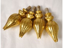 4 curtain tiebacks elements decorations gilded wood spinning top nineteenth century