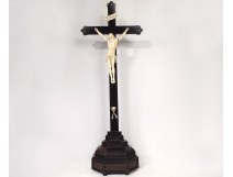 Large ivory Christ Dieppe crucifix ebony cross skull Memento Mori 17th century