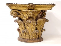 Large Corinthian capital Louis XIV carved wood acanthus leaves 17th century