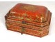 Louis XV wig box red lacquered wood gilding birds arabesques eighteenth