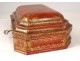 Louis XV wig box red lacquered wood gilding birds arabesques eighteenth