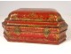 Louis XV wig box red lacquered wood gilding birds arabesques eighteenth