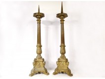 Pair of large gilded bronze altar spike candles Sacré-Coeur XIXth