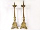 Pair of large gilded bronze altar spike candles Sacré-Coeur XIXth