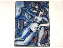 Small painting on enamel Jean Jacques Deschamps couple naked woman twentieth