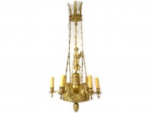 Empire chandelier 6 lights gilded bronze Fame Winged Victory nineteenth swans