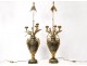 Pair of baluster vases, gilded bronze marble lamps, flowers Napoleon III nineteenth