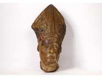Wood sculpture head bishop miter late 17th early 18th centuries