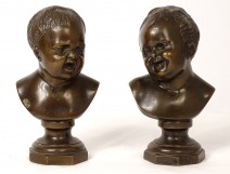 Pair of bronze sculptures John who laughs John who weeps from ap. Houdon XIXth